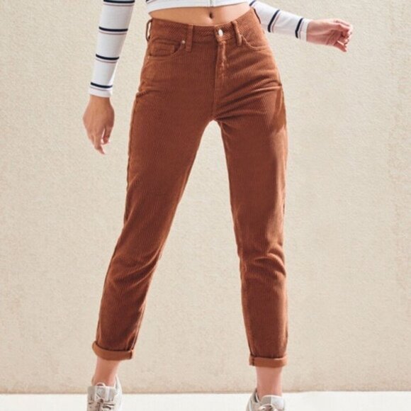 PacSun Corduroy Mom Jeans Womens 32 Tan High Rise Relaxed Fit Tapered Leg Pant - Picture 1 of 16